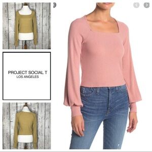 Project Social T Ribbed Square Neck Bubble Sleeve Cropped Top